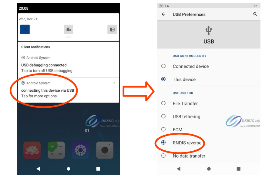 Terminal USB connection settings