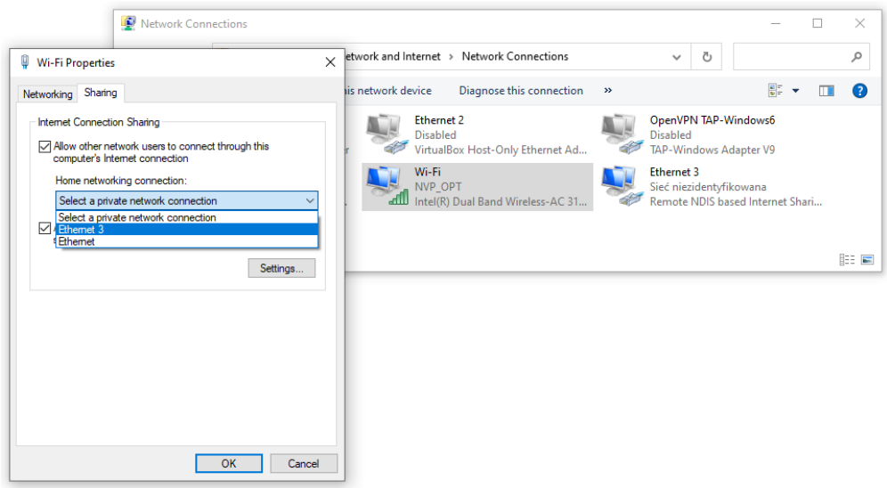 Select RNDIS connection